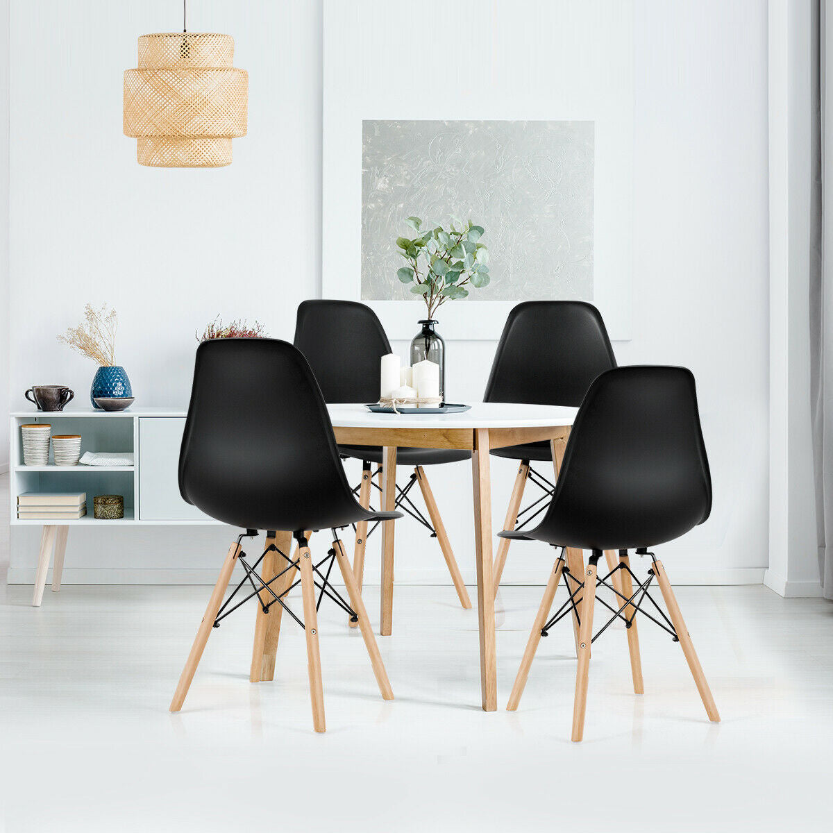 Set of 4 Modern Dining Side Chair Wood Legs, Black Dining Chairs at Gallery Canada
