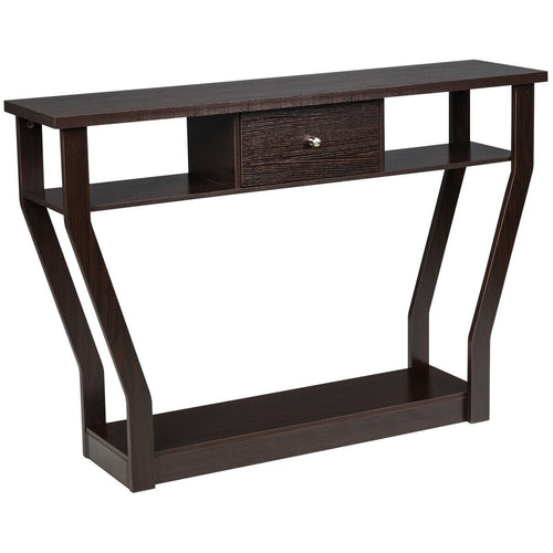 Modern Sofa Accent Table with Drawer, Brown