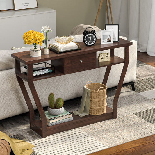 Modern Sofa Accent Table with Drawer, Brown - Gallery Canada