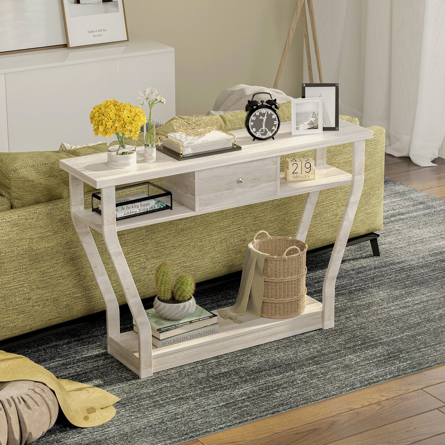 Modern Sofa Accent Table with Drawer, Gray - Gallery Canada