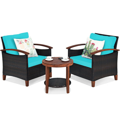 3 Pcs Solid Wood Frame Patio Rattan Furniture Set, Turquoise Patio Conversation Sets at Gallery Canada