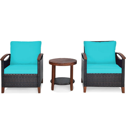 3 Pcs Solid Wood Frame Patio Rattan Furniture Set, Turquoise Patio Conversation Sets Turquoise at Gallery Canada