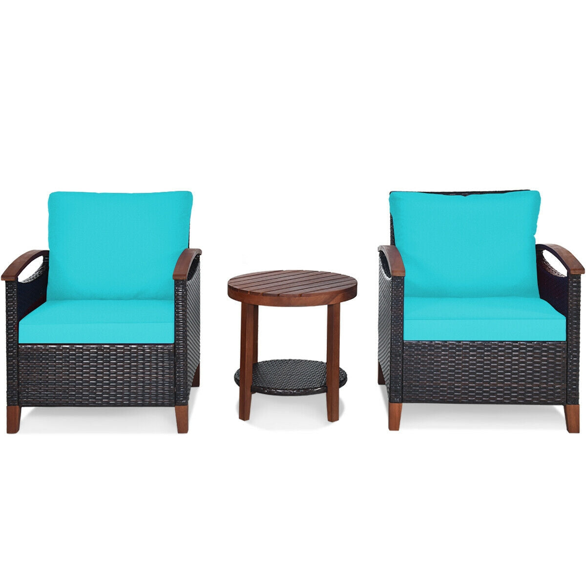 3 Pc Solid Wood Frame Patio Rattan Furniture Set, Turquoise Patio Conversation Sets Turquoise at Gallery Canada
