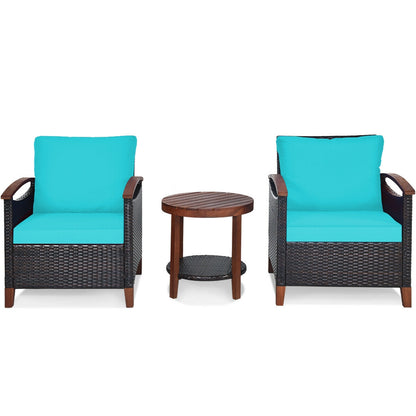 3 Pc Solid Wood Frame Patio Rattan Furniture Set, Turquoise Patio Conversation Sets Turquoise at Gallery Canada