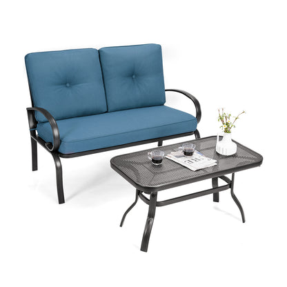 2 Pieces Patio Outdoor Cushioned Coffee Table Seat, Blue Patio Conversation Sets at Gallery Canada