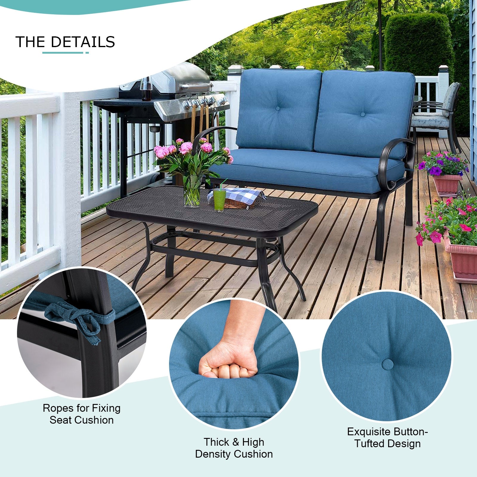 2 Pieces Patio Outdoor Cushioned Coffee Table Seat, Blue Patio Conversation Sets at Gallery Canada