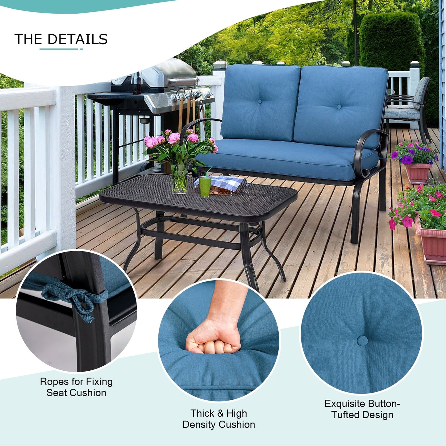 2 Pieces Patio Outdoor Cushioned Coffee Table Seat, Blue Patio Conversation Sets at Gallery Canada