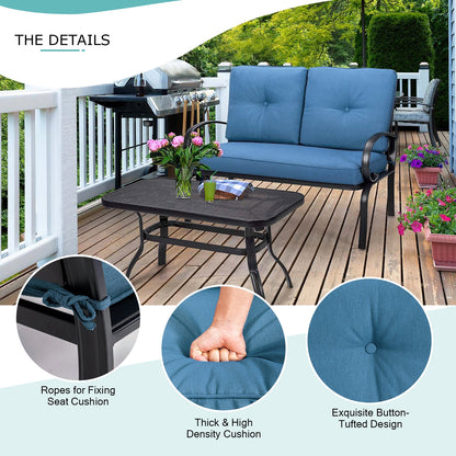 2 Pieces Patio Outdoor Cushioned Coffee Table Seat, Blue Patio Conversation Sets at Gallery Canada