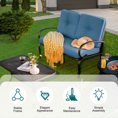 2 Pieces Patio Outdoor Cushioned Coffee Table Seat, Blue Patio Conversation Sets at Gallery Canada