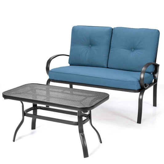 Patio Outdoor Cushioned Coffee Table Seat, Blue Patio Conversation Sets Blue at Gallery Canada