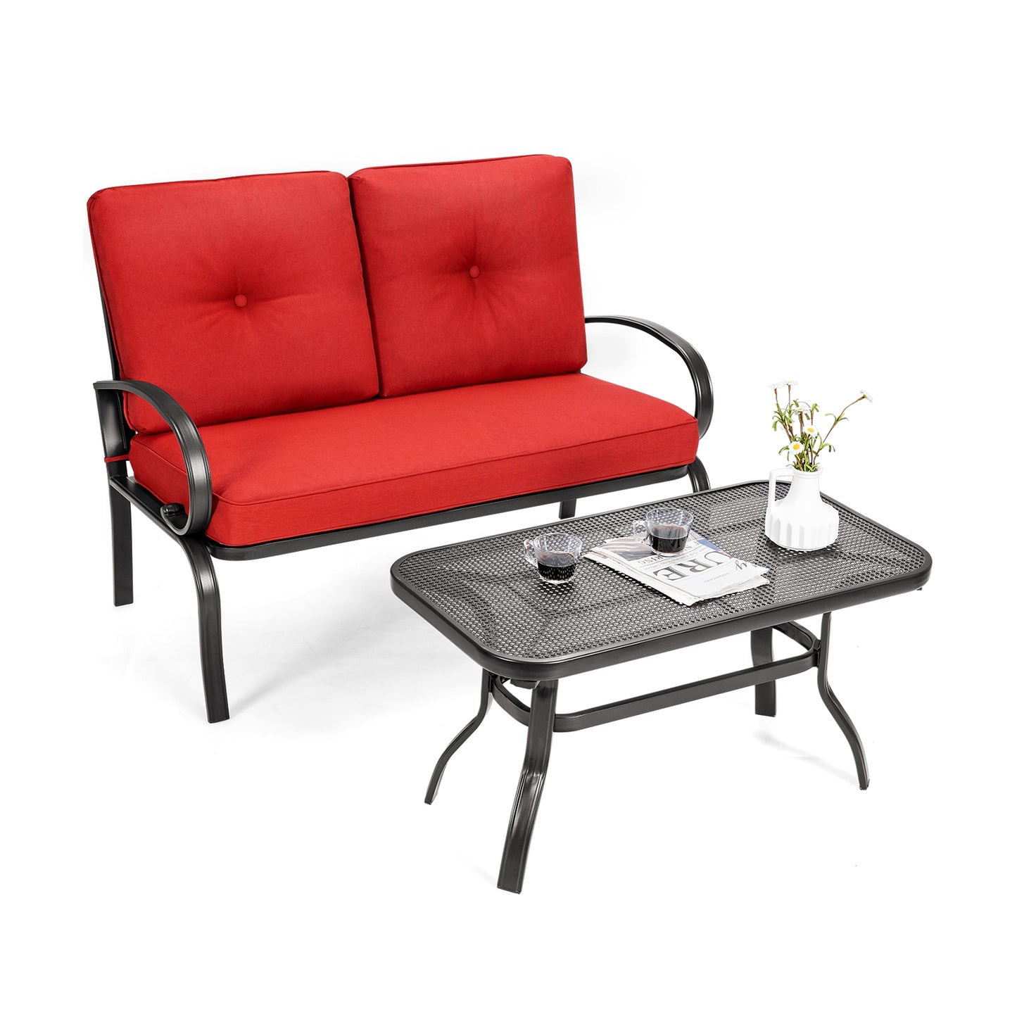 2 Pieces Patio Outdoor Cushioned Coffee Table Seat, Red Patio Conversation Sets at Gallery Canada