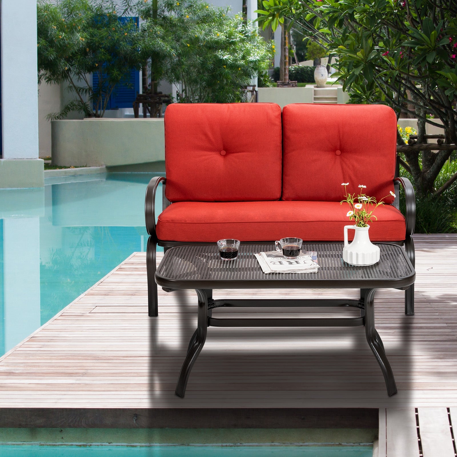 2 Pieces Patio Outdoor Cushioned Coffee Table Seat, Red Patio Conversation Sets at Gallery Canada