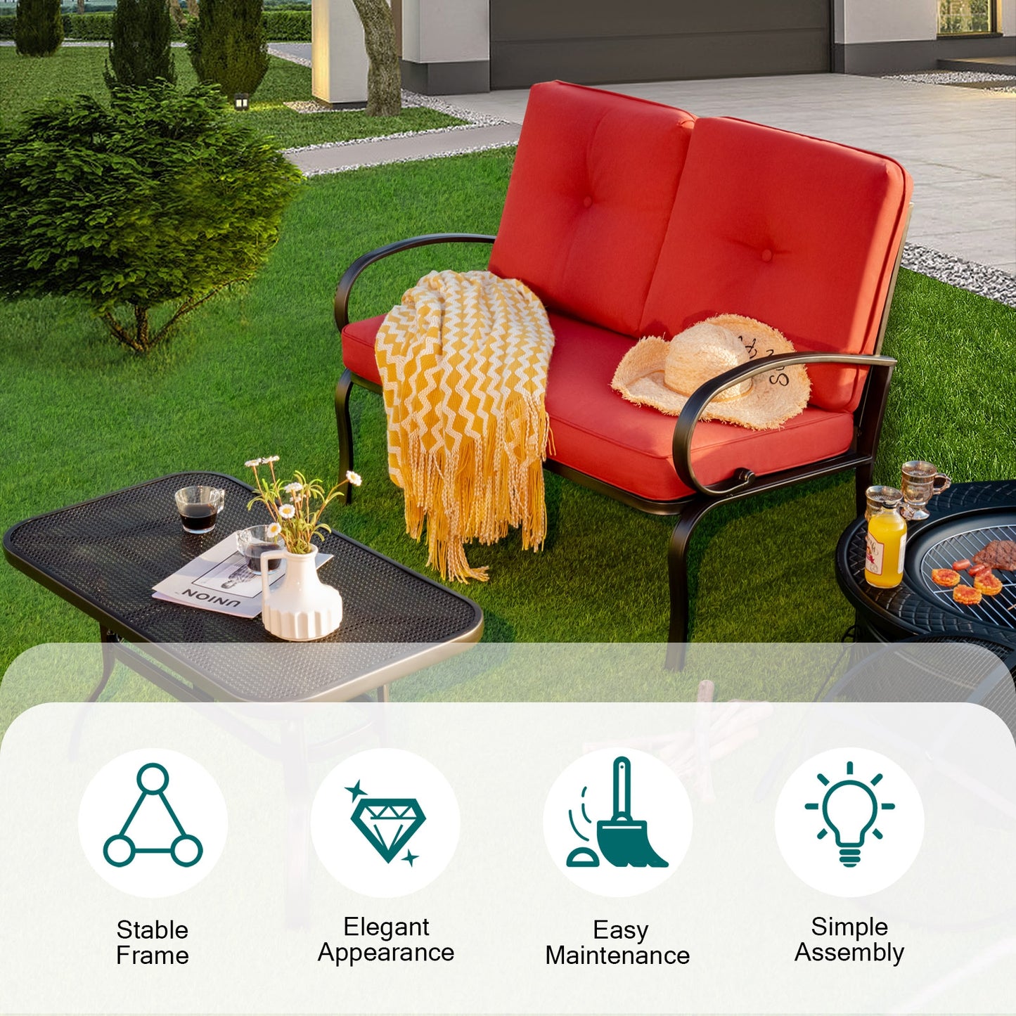 2 Pieces Patio Outdoor Cushioned Coffee Table Seat, Red Patio Conversation Sets at Gallery Canada