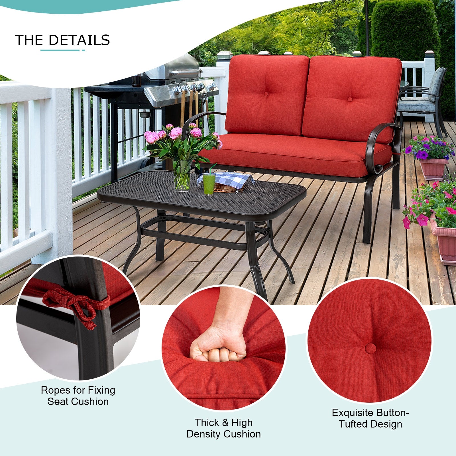 2 Pieces Patio Outdoor Cushioned Coffee Table Seat, Red Patio Conversation Sets at Gallery Canada