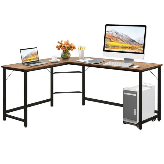 L Shaped Corner Computer Desk Laptop Gaming Table Workstation, Brown - Gallery Canada