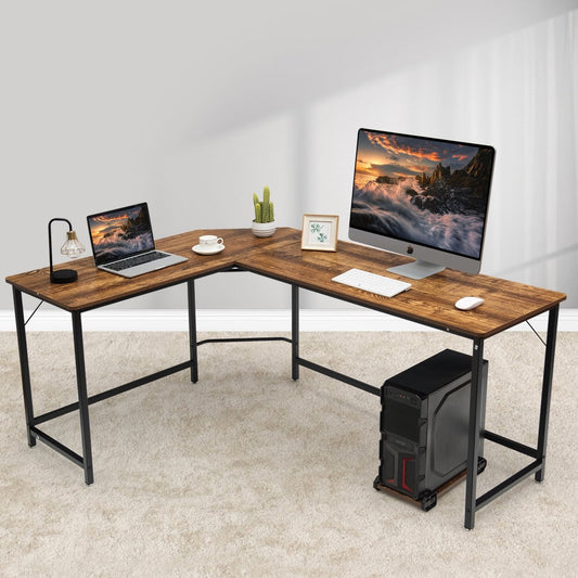 L Shaped Corner Computer Desk Laptop Gaming Table Workstation, Brown - Gallery Canada