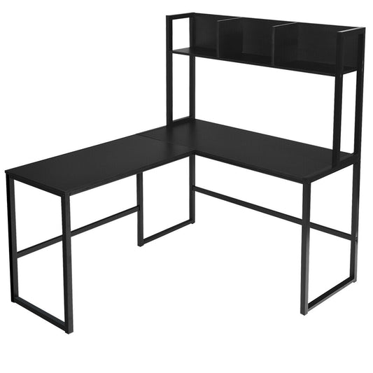 Industrial L-Shaped Desk Bookshelf, 55 Inch, Black L-Shaped Desks Black at Gallery Canada