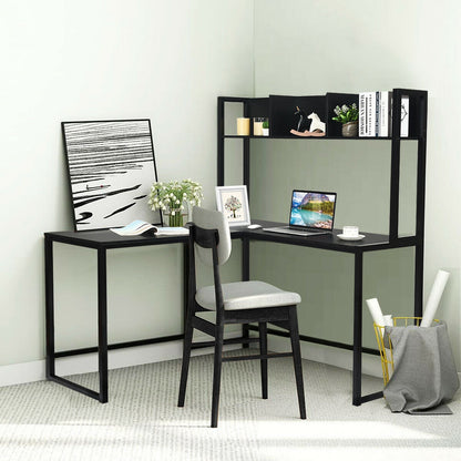 Industrial L-Shaped Desk Bookshelf 55 Inch Corner Computer Gaming Table, Black L-Shaped Desks at Gallery Canada