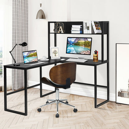 Industrial L-Shaped Desk Bookshelf 55 Inch Corner Computer Gaming Table, Black L-Shaped Desks at Gallery Canada