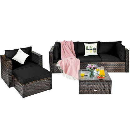 6 Pieces Patio Rattan Furniture Set with Sectional Cushion, Black Outdoor Sectionals at Gallery Canada