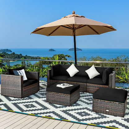 6 Pieces Patio Rattan Furniture Set with Sectional Cushion, Black Outdoor Sectionals at Gallery Canada
