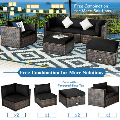 6 Pieces Patio Rattan Furniture Set with Sectional Cushion, Black Outdoor Sectionals at Gallery Canada