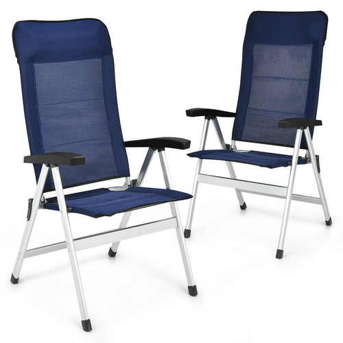 2Pcs Patio Dining Chair with Adjust Portable Headrest, Blue