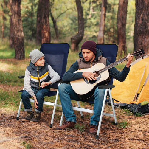 2Pcs Patio Dining Chair with Adjust Portable Headrest, Blue