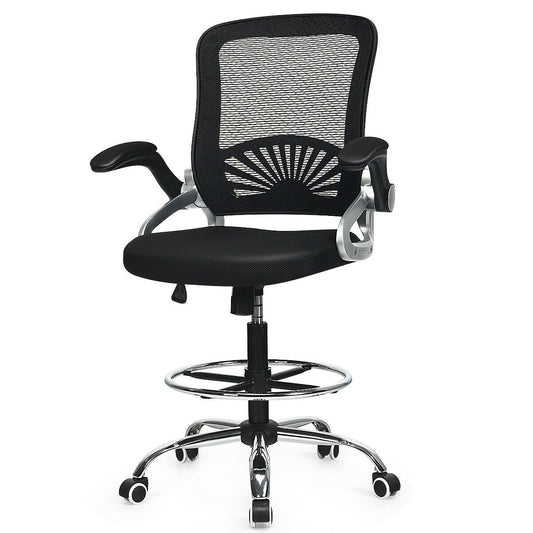 Adjustable Height Flip-Up Mesh Drafting Chair with Lumbar Support, Black - Gallery Canada