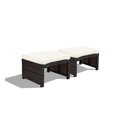 Patio Rattan Ottomans With Soft Cushion, 2 Pieces, White Outdoor Seating & Patio Chairs at Gallery Canada