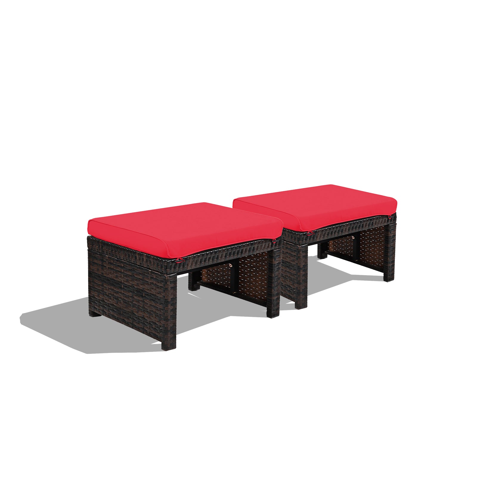 2 Pieces Patio Rattan Ottomans with Soft Cushion for Patio and Garden, Red Outdoor Seating & Patio Chairs at Gallery Canada