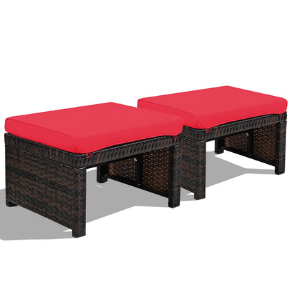 2 Pieces Patio Rattan Ottomans with Soft Cushion for Patio and Garden, Red Outdoor Seating & Patio Chairs at Gallery Canada