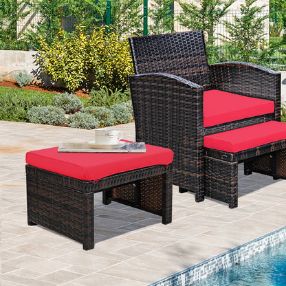 2 Pieces Patio Rattan Ottomans with Soft Cushion for Patio and Garden, Red Outdoor Seating & Patio Chairs at Gallery Canada