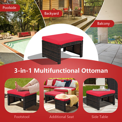 2 Pieces Patio Rattan Ottomans with Soft Cushion for Patio and Garden, Red Outdoor Seating & Patio Chairs at Gallery Canada