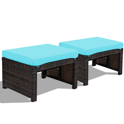 2 Pieces Patio Rattan Ottomans with Soft Cushion for Patio and Garden, Turquoise Outdoor Seating & Patio Chairs at Gallery Canada