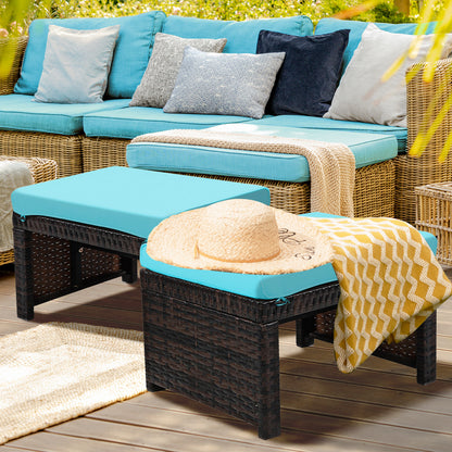 2 Pieces Patio Rattan Ottomans with Soft Cushion for Patio and Garden, Turquoise Outdoor Seating & Patio Chairs at Gallery Canada