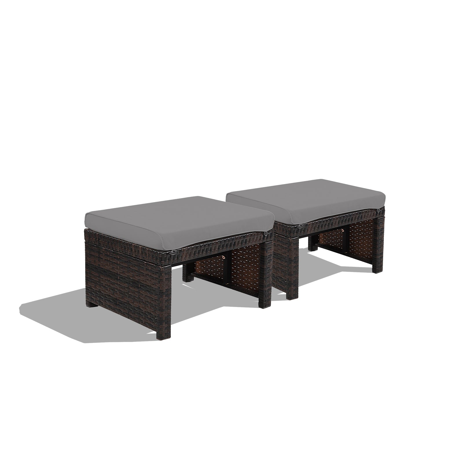 2 Pieces Patio Rattan Ottomans with Soft Cushion for Patio and Garden, Gray Outdoor Seating & Patio Chairs Gray at Gallery Canada