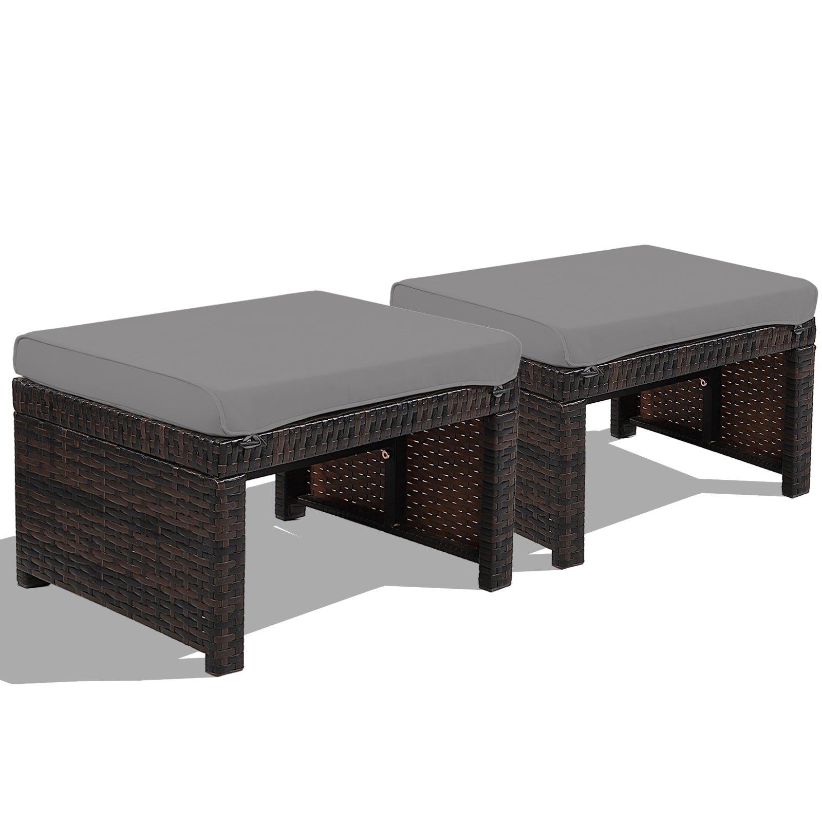 2 Pieces Patio Rattan Ottomans with Soft Cushion for Patio and Garden, Gray Outdoor Seating & Patio Chairs at Gallery Canada