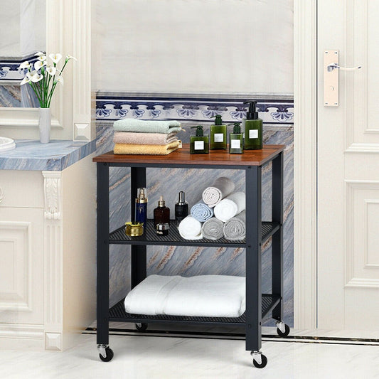 3-Tier Kitchen Utility  Industrial Cart with Storage, Brown - Gallery Canada