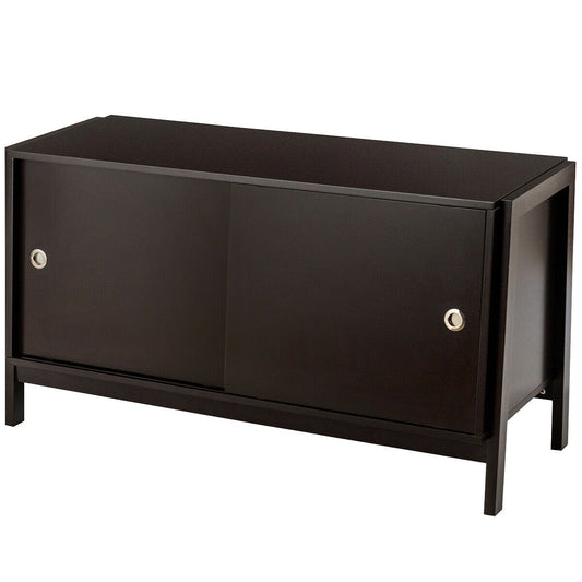 TV Stand Modern Entertainment Cabinet with Sliding Doors, Dark Brown at Gallery Canada