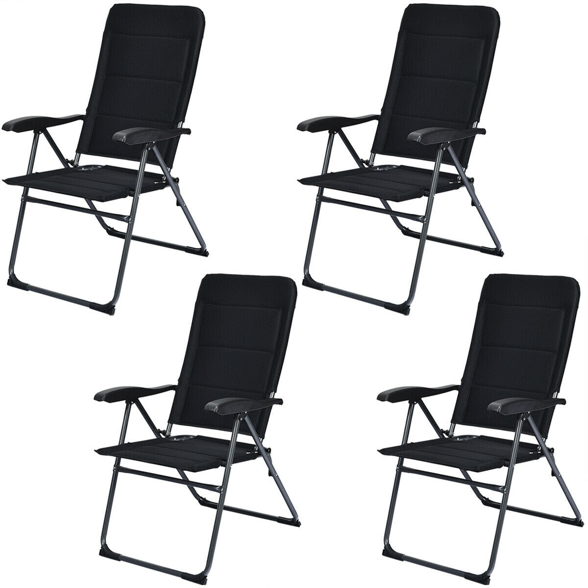 Set of 4 Patio Folding Chairs, Adjustable Backrest, Black Patio Dining Chairs at Gallery Canada