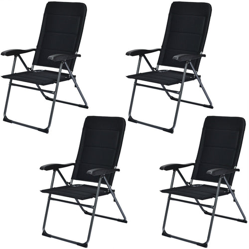 Set of 4 Patio Folding Chairs with Adjustable Backrest, Black
