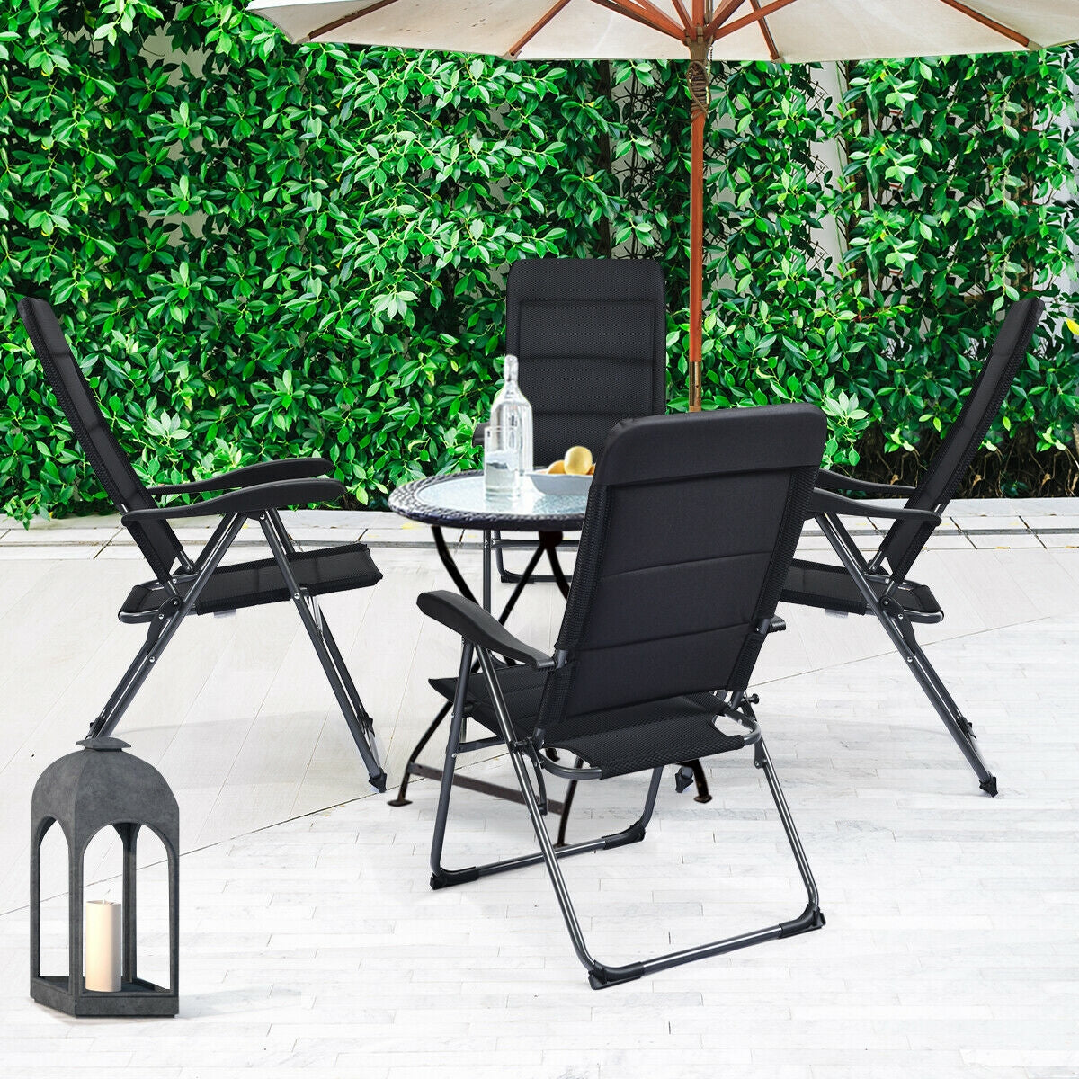 Set of 4 Patio Folding Chairs with Adjustable Backrest, Black Patio Dining Chairs at Gallery Canada