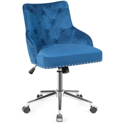 Tufted Upholstered Swivel Computer Desk Chair with Nailed Tri, Blue - Gallery Canada
