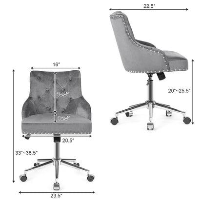 Tufted Upholstered Swivel Computer Desk Chair with Nailed Tri, Gray - Gallery Canada
