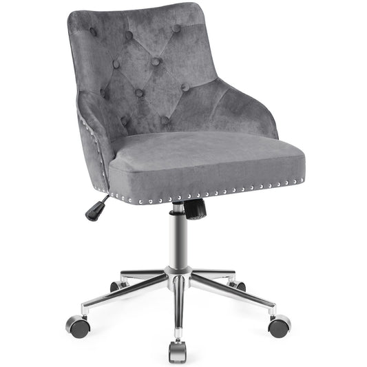 Tufted Upholstered Swivel Computer Desk Chair with Nailed Tri, Gray at Gallery Canada