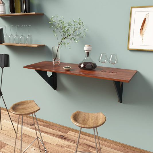 40 x 14 Inch Wall-Mounted Desk Rubber Wood Dining Table with Sturdy Steel Bracket, Brown - Gallery Canada