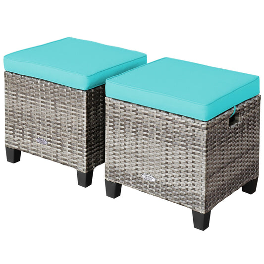 2PCS Patio Rattan Wicker Ottoman Seat with Removable Cushions, Turquoise Outdoor Seating & Patio Chairs Turquoise at Gallery Canada