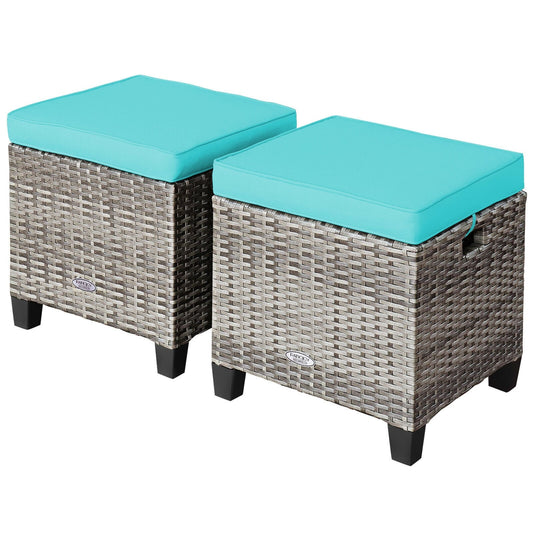 2PCS Rattan Ottoman Seat With Removable Cushions, Turquoise Outdoor Seating & Patio Chairs Turquoise at Gallery Canada