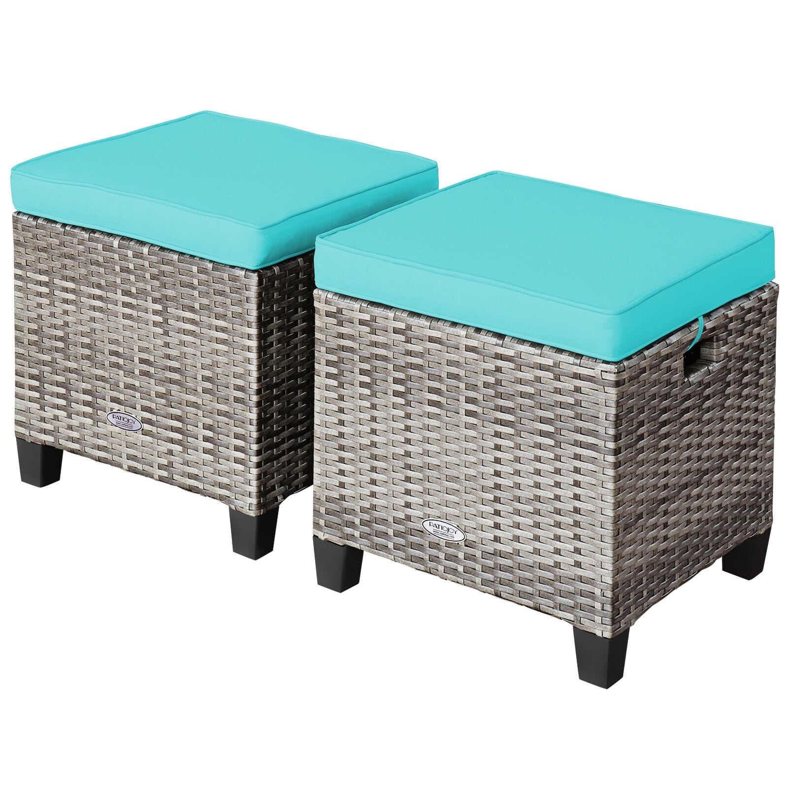 2PCS Rattan Ottoman Seat With Removable Cushions, Turquoise Outdoor Seating & Patio Chairs at Gallery Canada